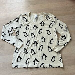 Hanna Andersson Cream Penguin-Print Long Sleeve Pajama Top